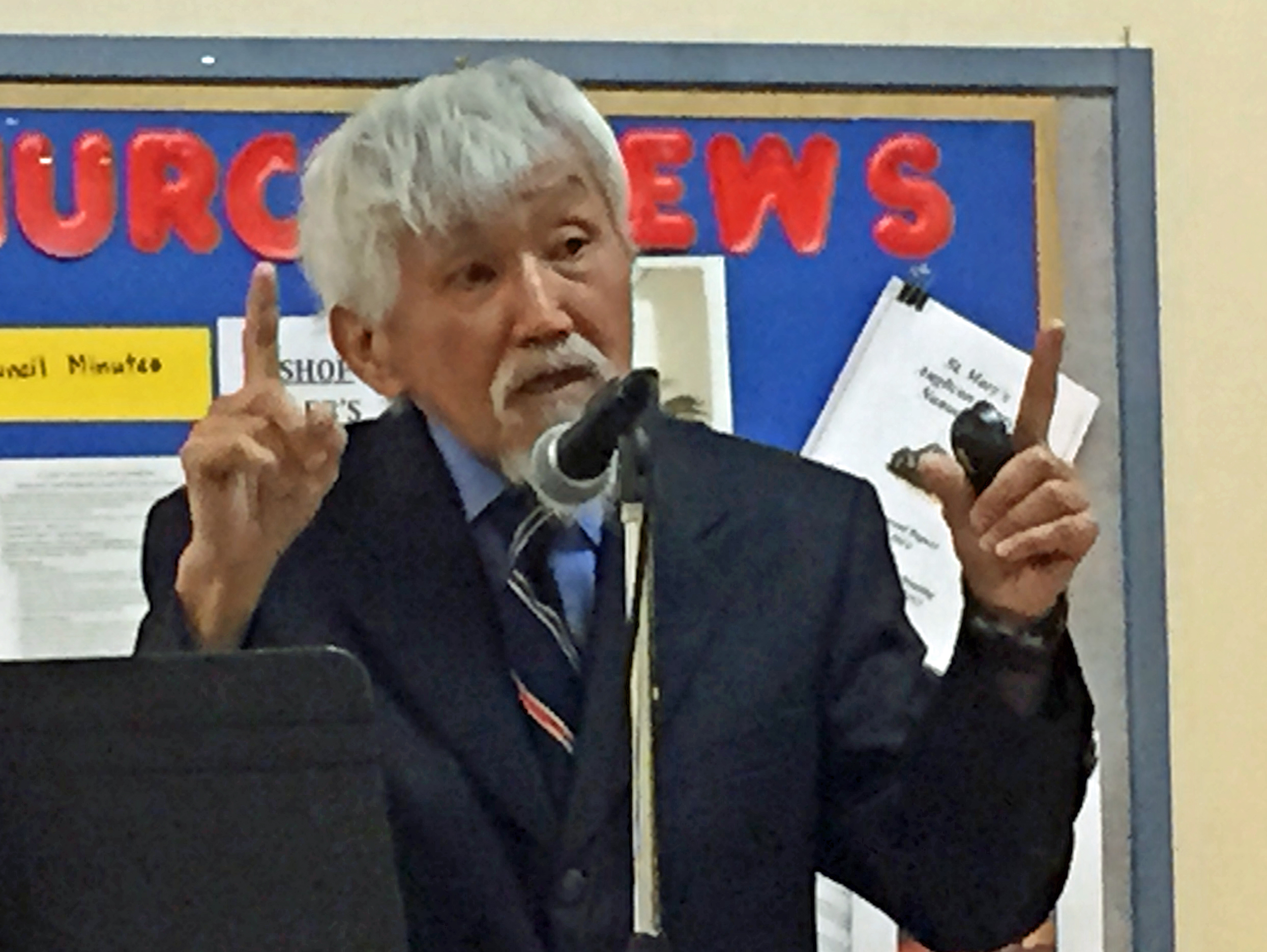 Prof .Ed Ishiguro speaking to NW Bay Probus